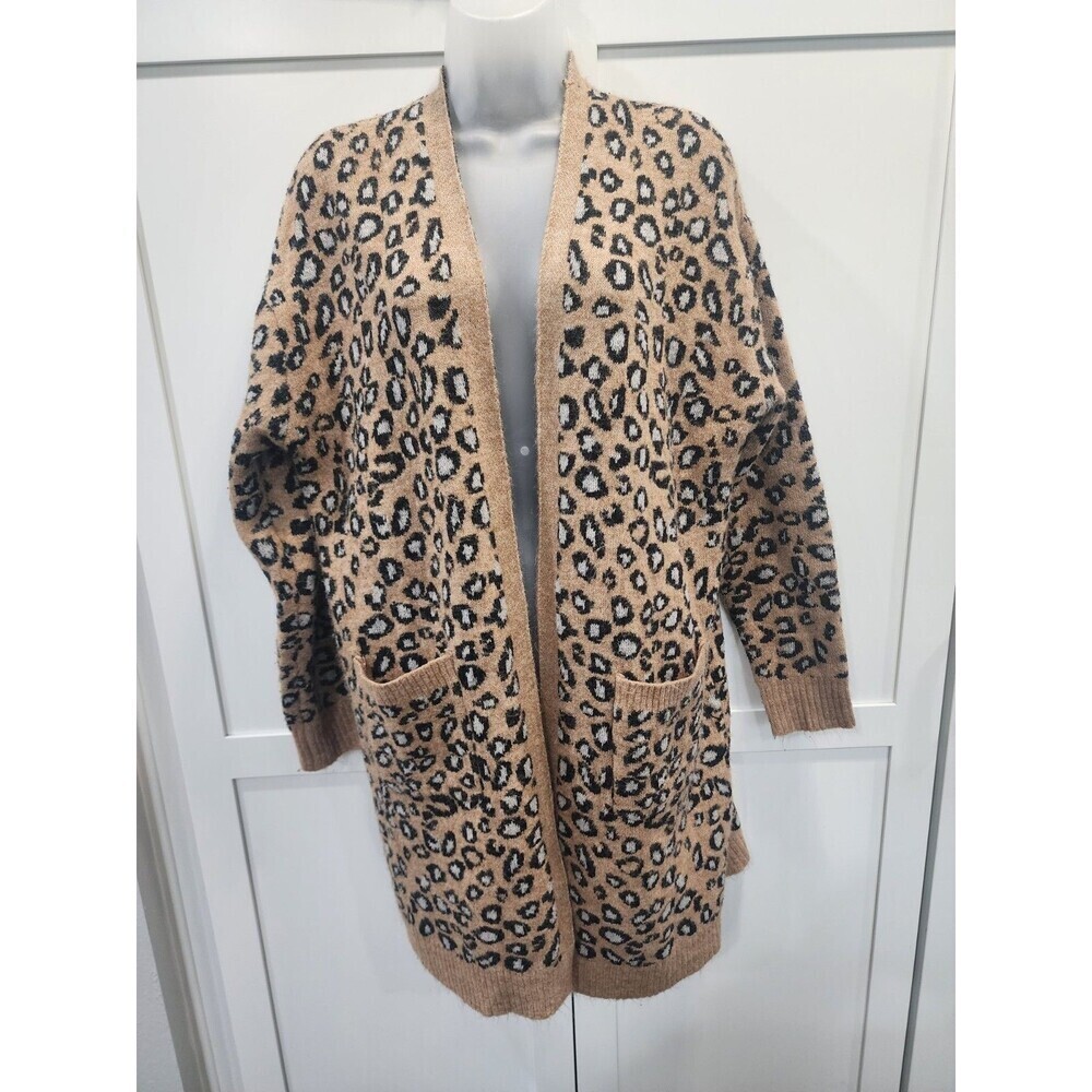 Jodifl Open Front Leopard Long Cardigan Sweater Women’s Medium Soft Fall Pockets - Picture 1 of 6